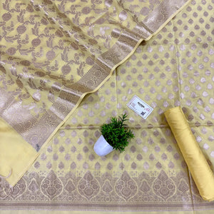 Yellow Singhasan Buti Satin Silk Banarasi Suit