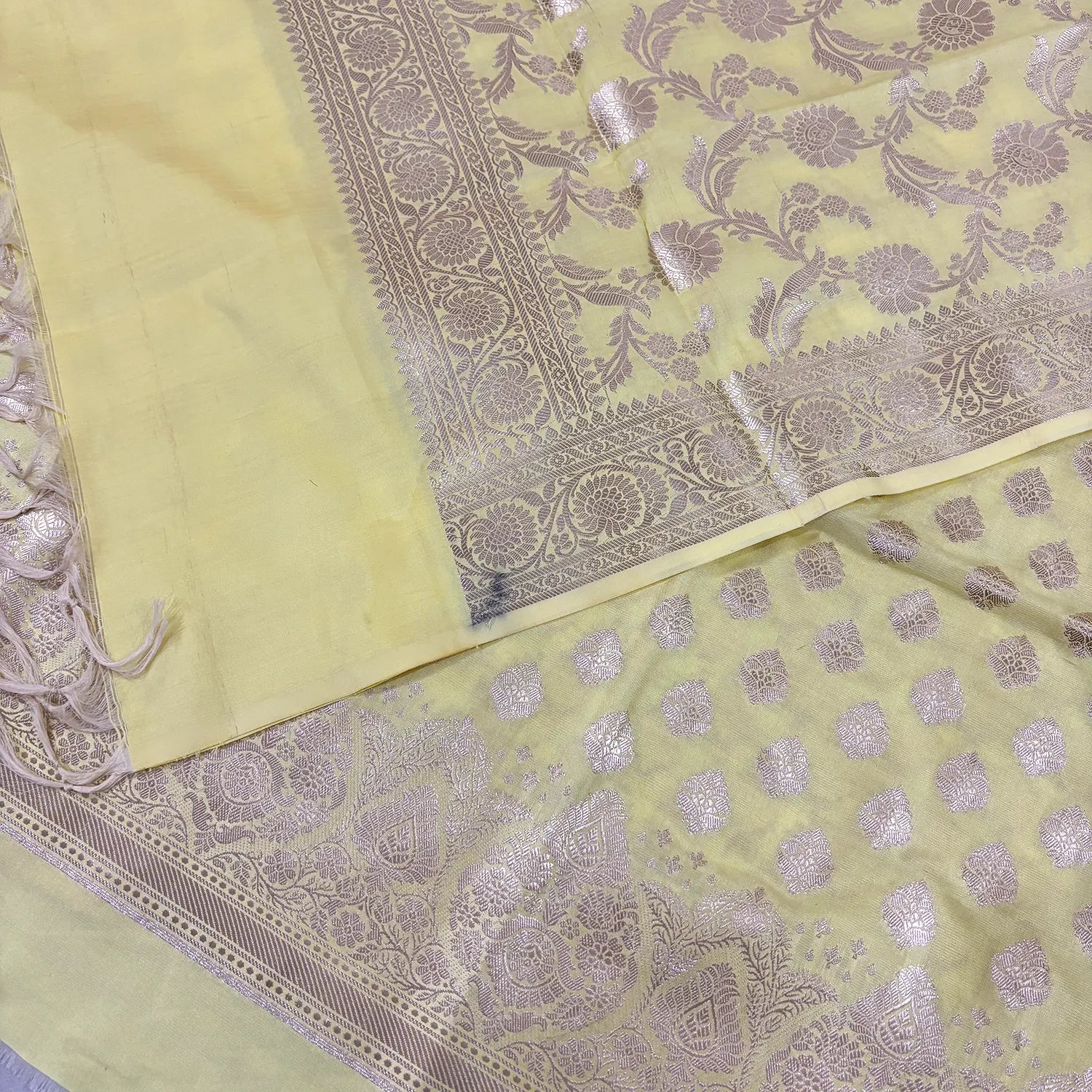 Yellow Singhasan Buti Satin Silk Banarasi Suit
