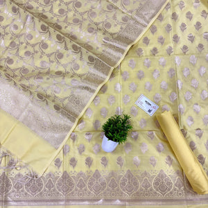 Yellow Singhasan Vilas Satin Silk Banarasi Suit