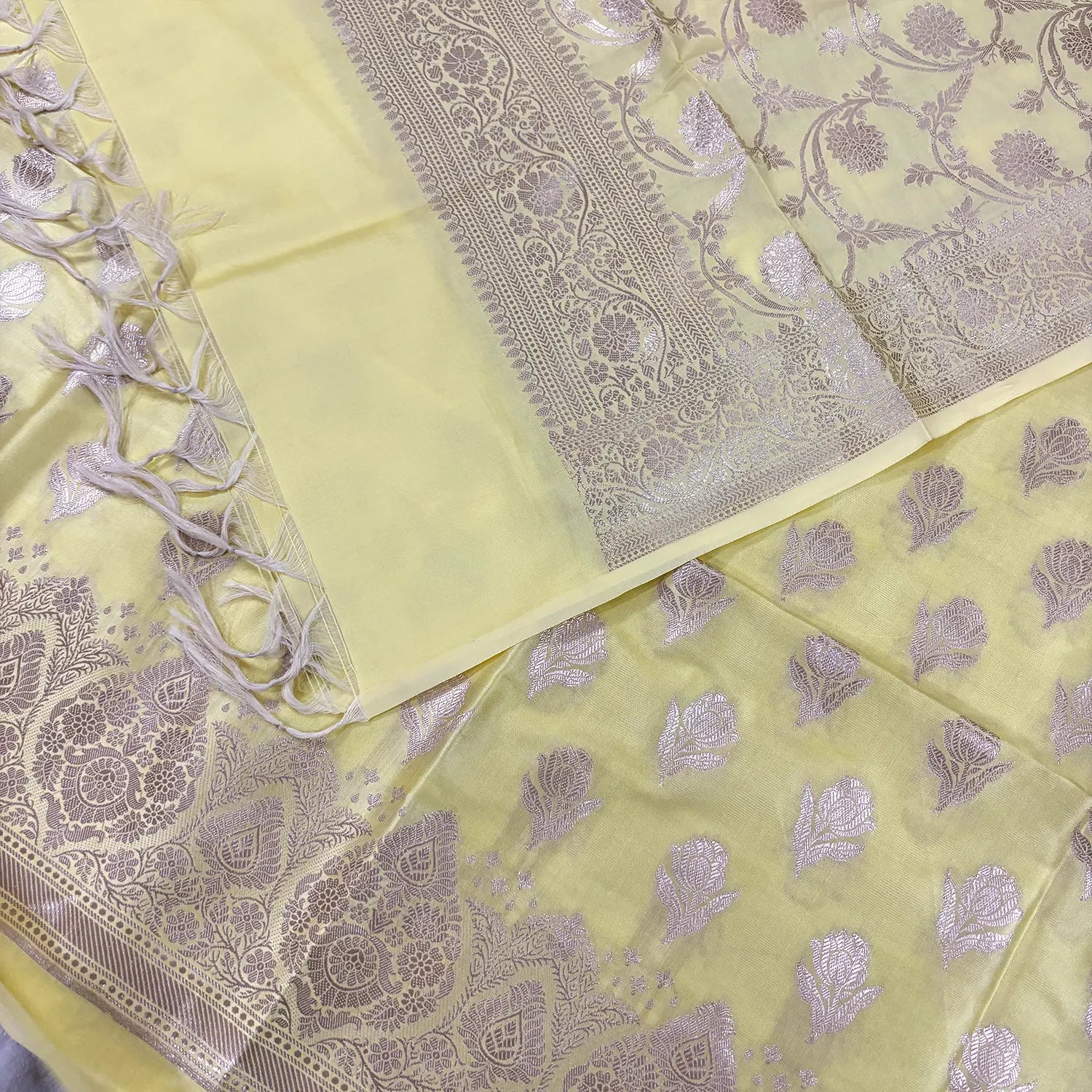 Yellow Singhasan Vilas Satin Silk Banarasi Suit