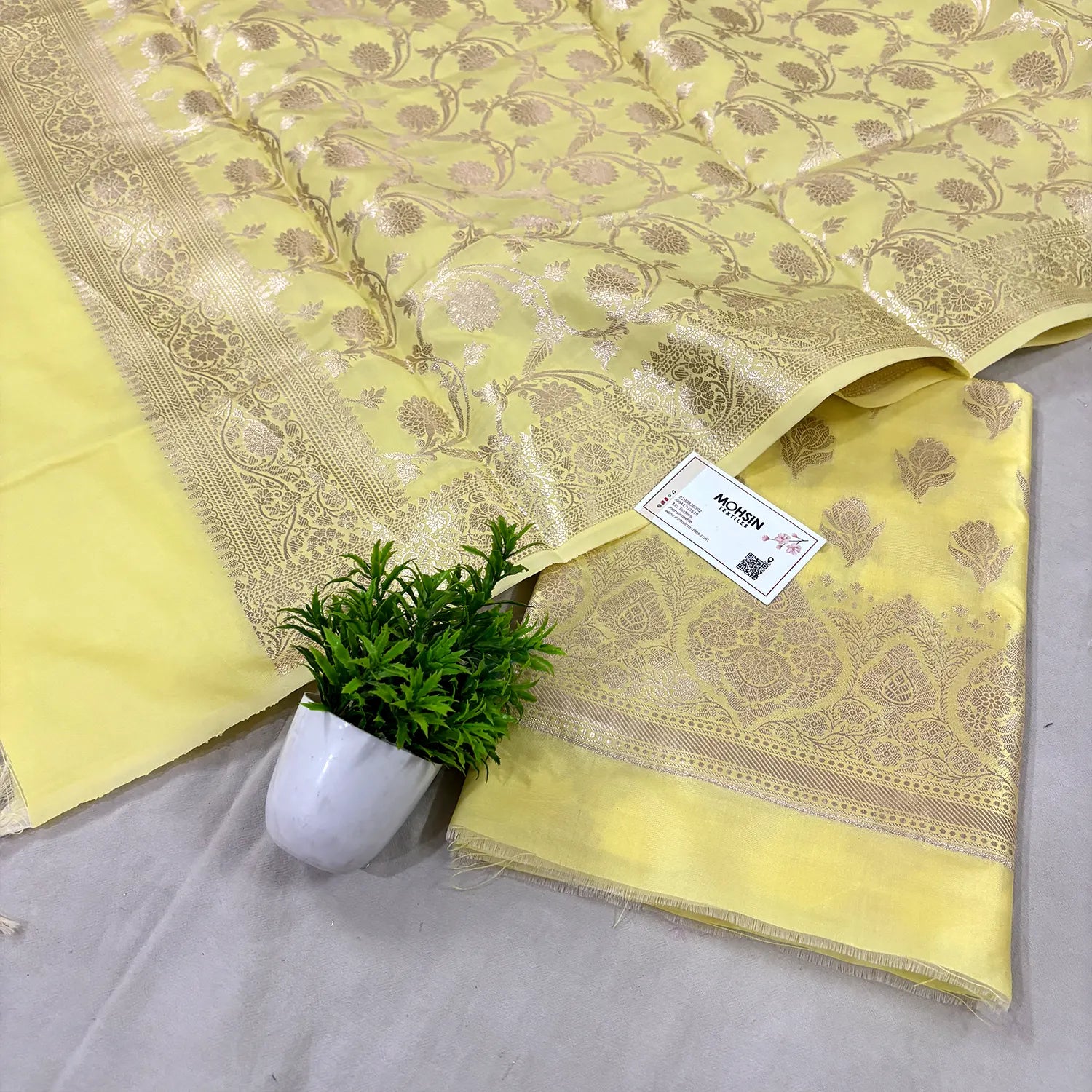 Yellow Singhasan Vilas Satin Silk Banarasi Suit