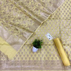 Yellow Sunflower Satin Silk Banarasi Suit