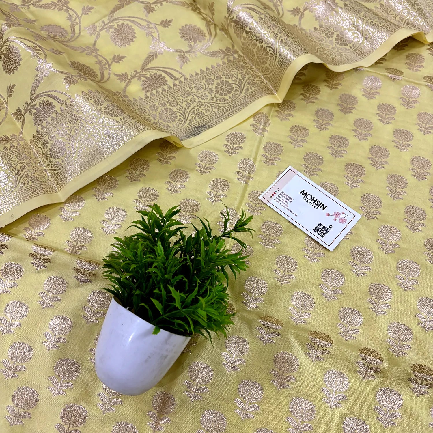 Yellow Sunflower Satin Silk Banarasi Suit