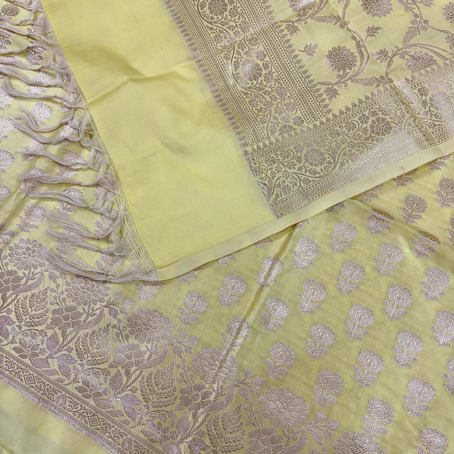 Yellow Sunflower Satin Silk Banarasi Suit