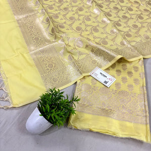Yellow Sunflower Satin Silk Banarasi Suit