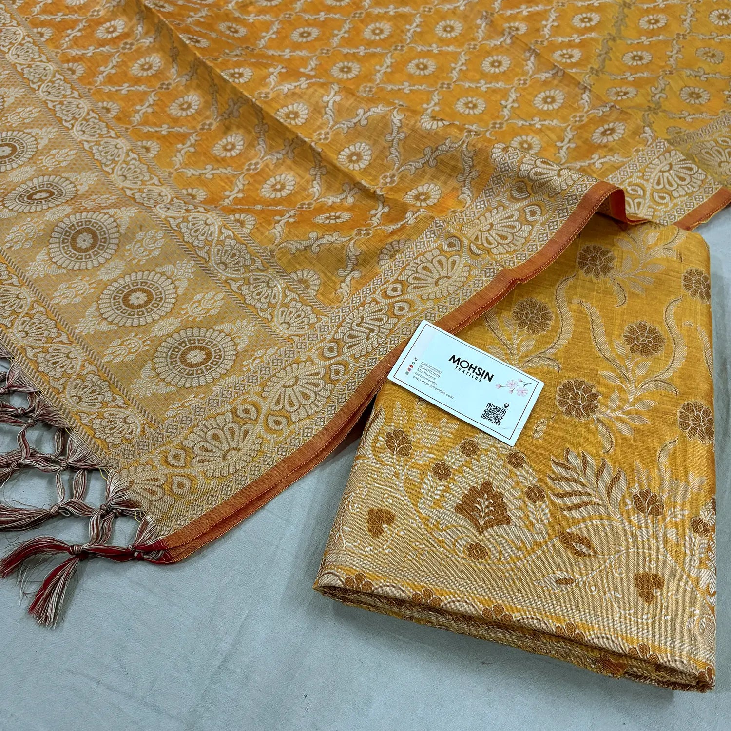 Yellow Yoga Jaal Cotton Silk Banarasi Suit