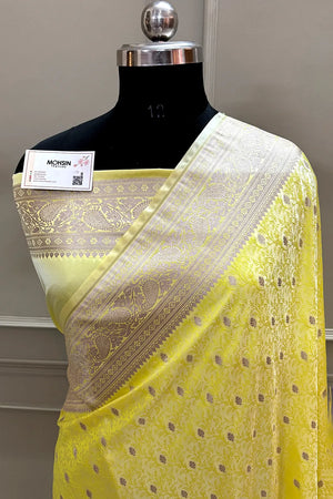 Yellow Zari Katan Silk Banarasi Saree
