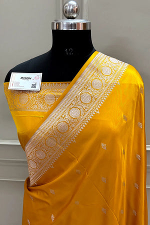 Yellow Zari Katan Silk Banarasi Saree