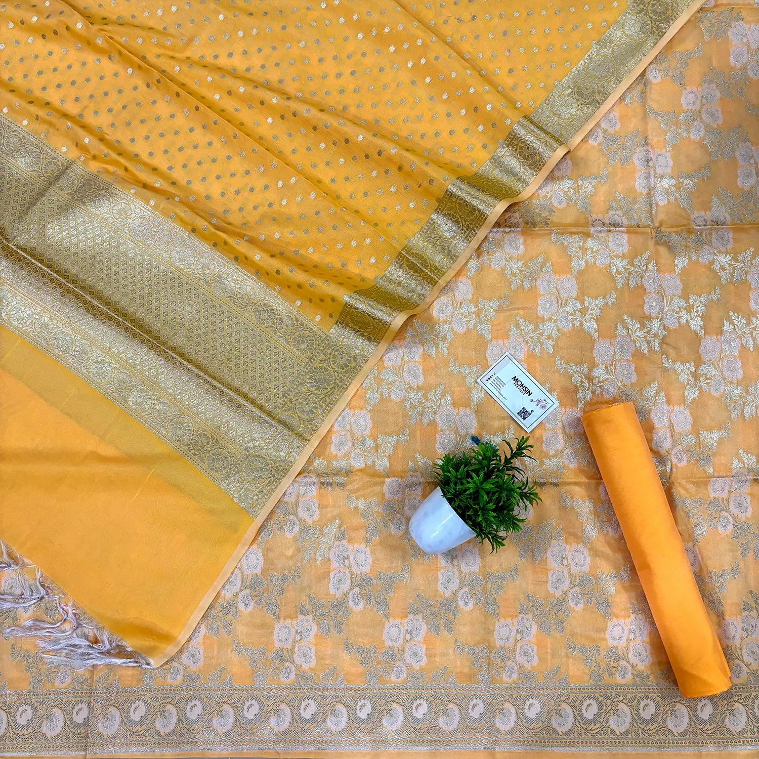 Yellow Zari Katan Silk Banarasi Suit