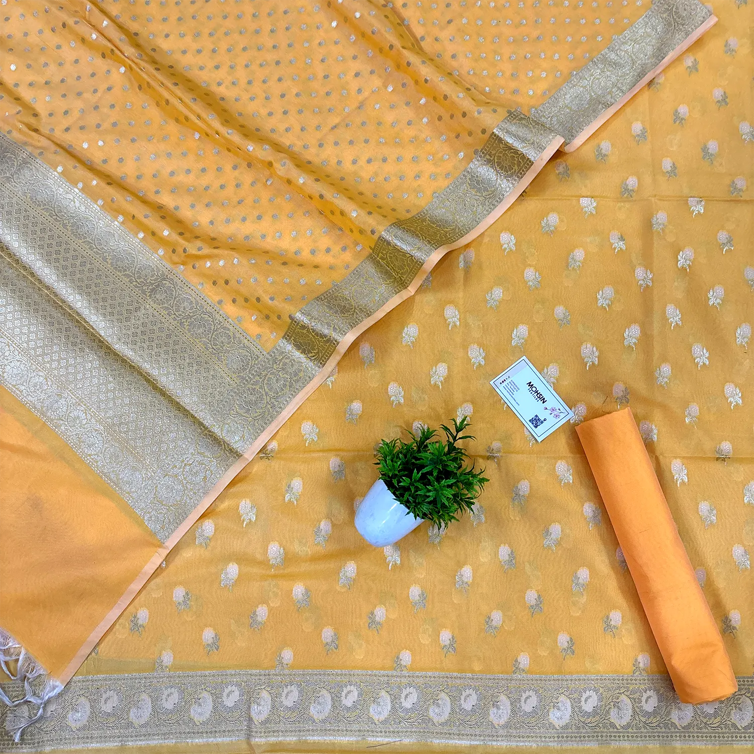 Yellow Zari Katan Silk Banarasi Suit
