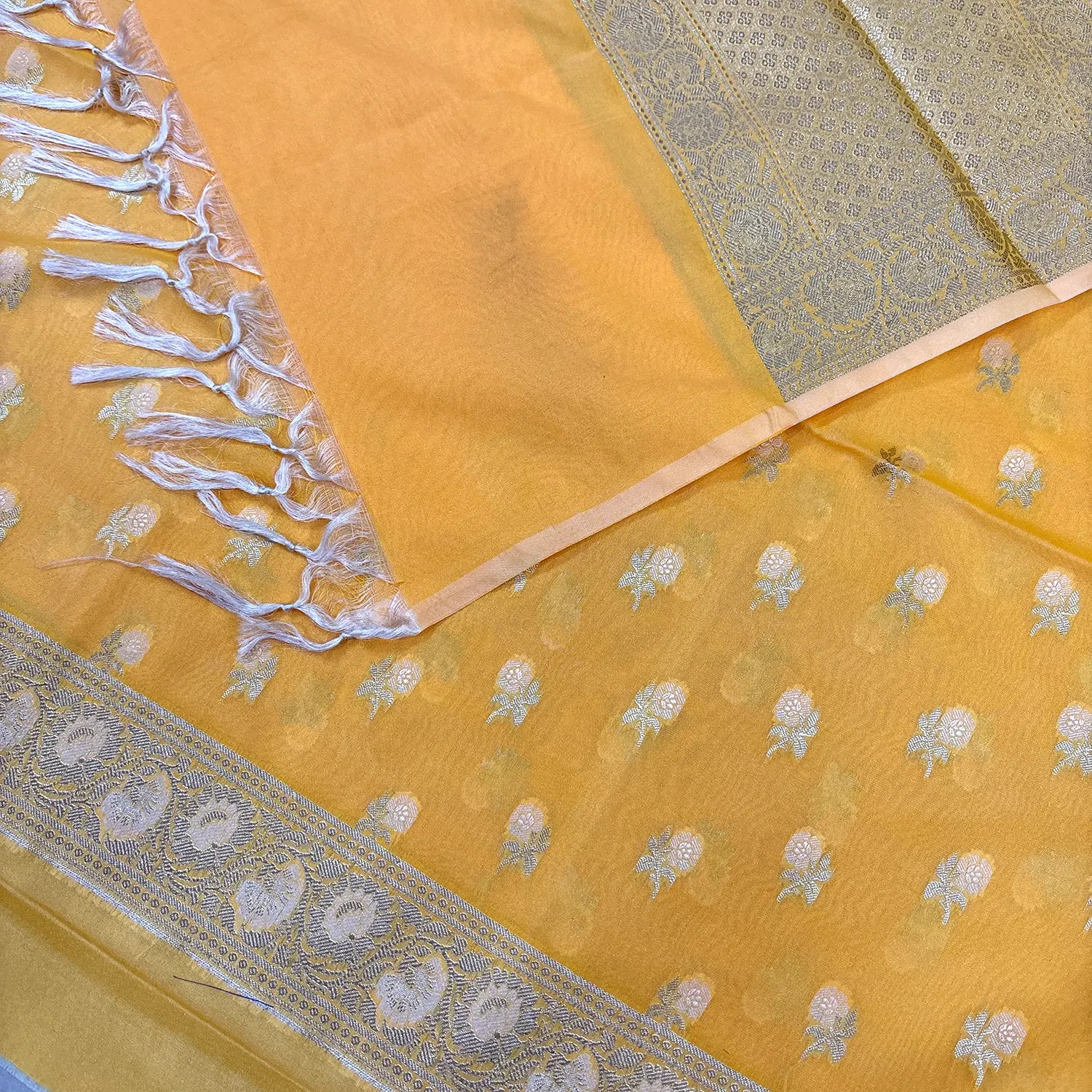 Yellow Zari Katan Silk Banarasi Suit