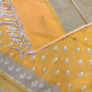 Yellow Zari Katan Silk Banarasi Suit