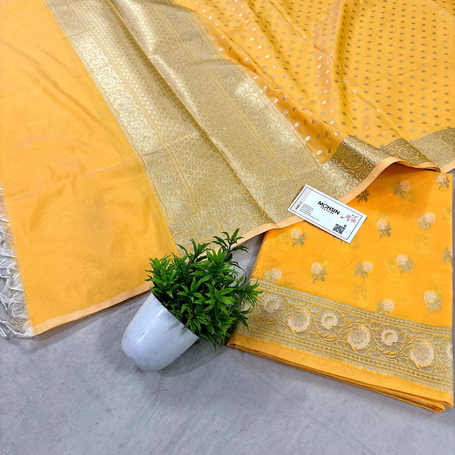 Yellow Zari Katan Silk Banarasi Suit