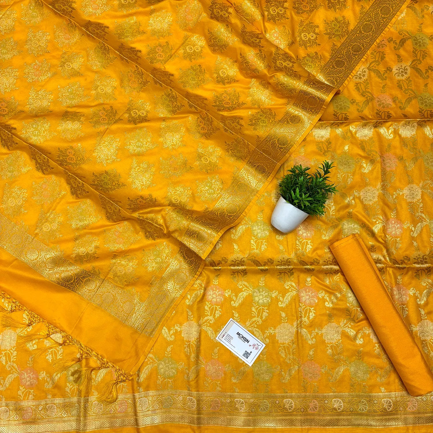 Yellow Zari Katan Silk Banarasi Suit