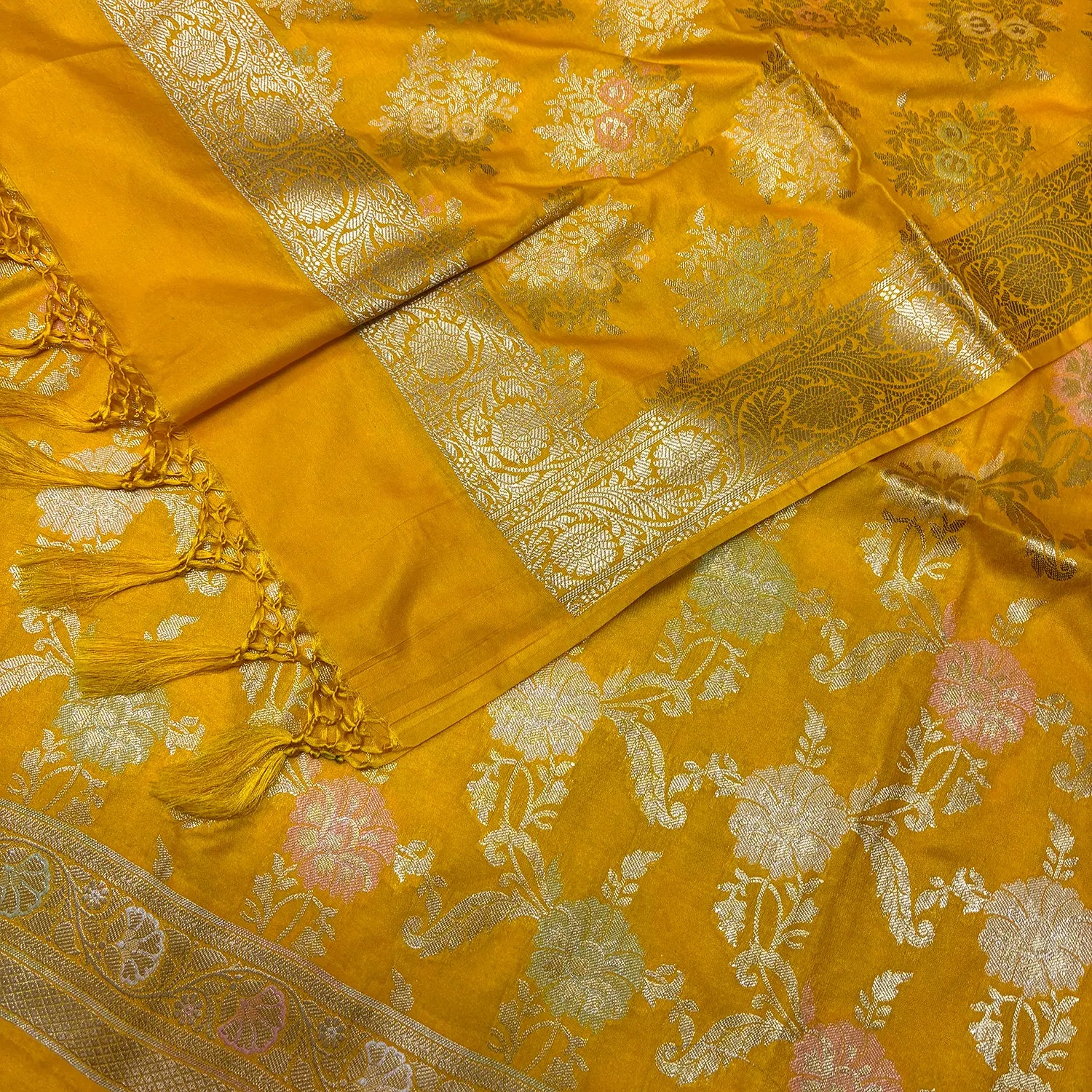 Yellow Zari Katan Silk Banarasi Suit