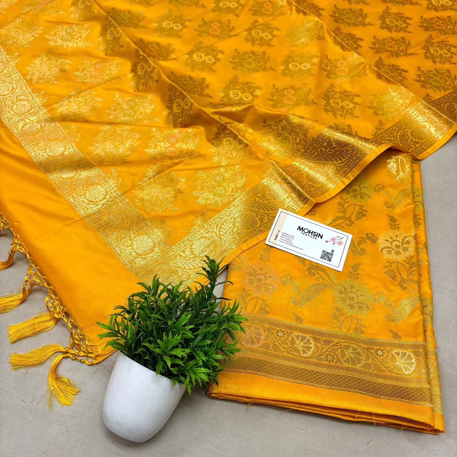 Yellow Zari Katan Silk Banarasi Suit