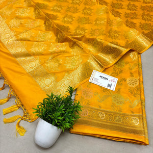 Yellow Zari Katan Silk Banarasi Suit