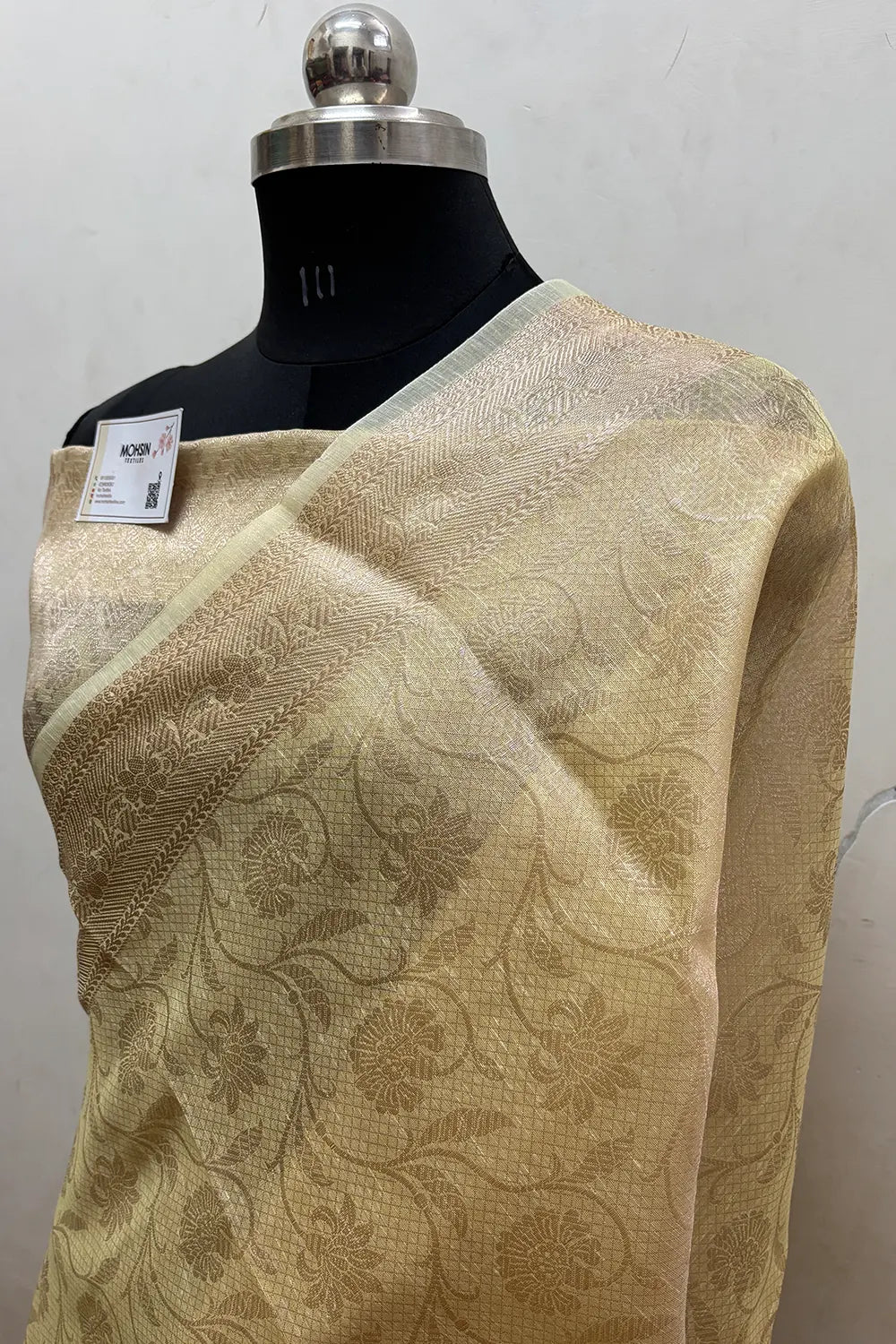 Yellow Zari Linen Silk Banarasi Saree