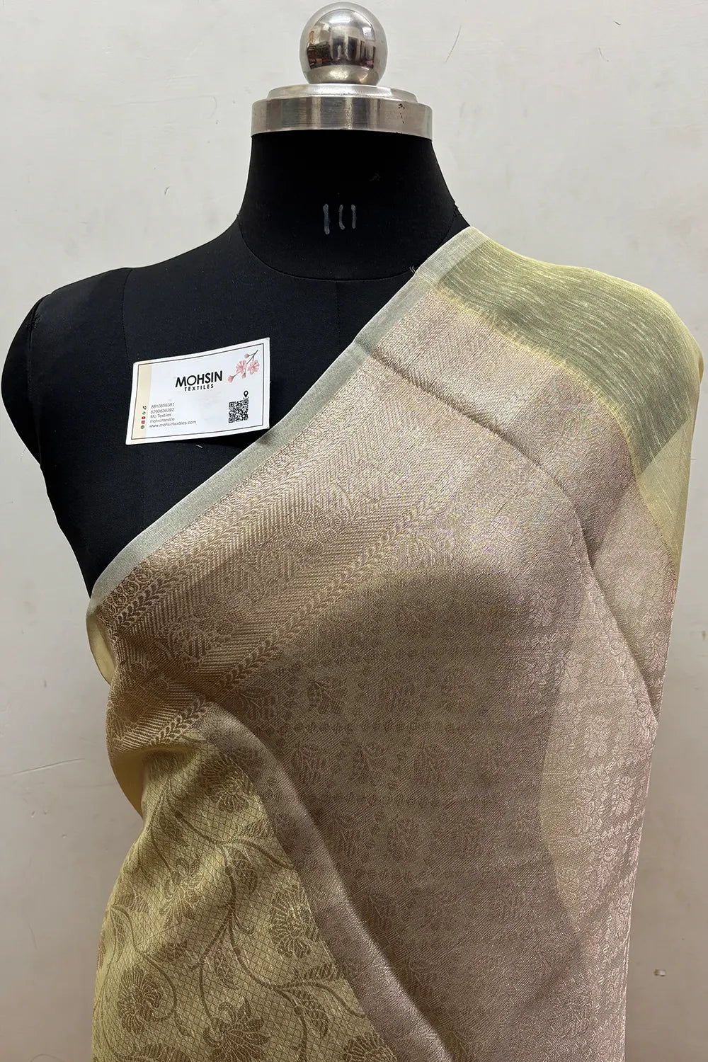 Yellow Zari Linen Silk Banarasi Saree