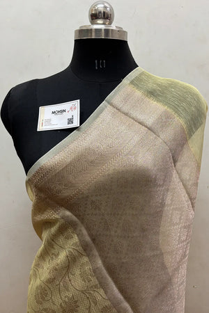 Yellow Zari Linen Silk Banarasi Saree