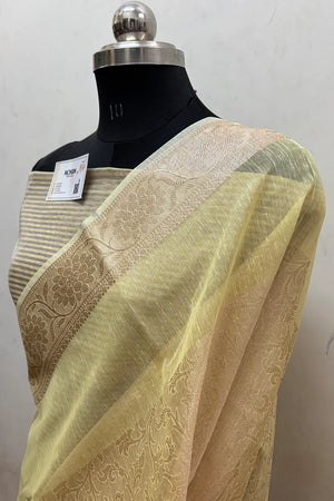Yellow Zari Linen Silk Banarasi Saree