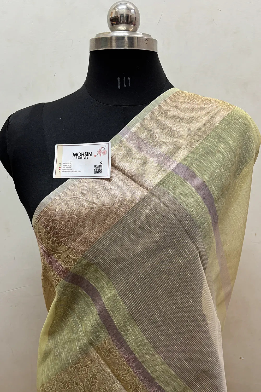 Yellow Zari Linen Silk Banarasi Saree