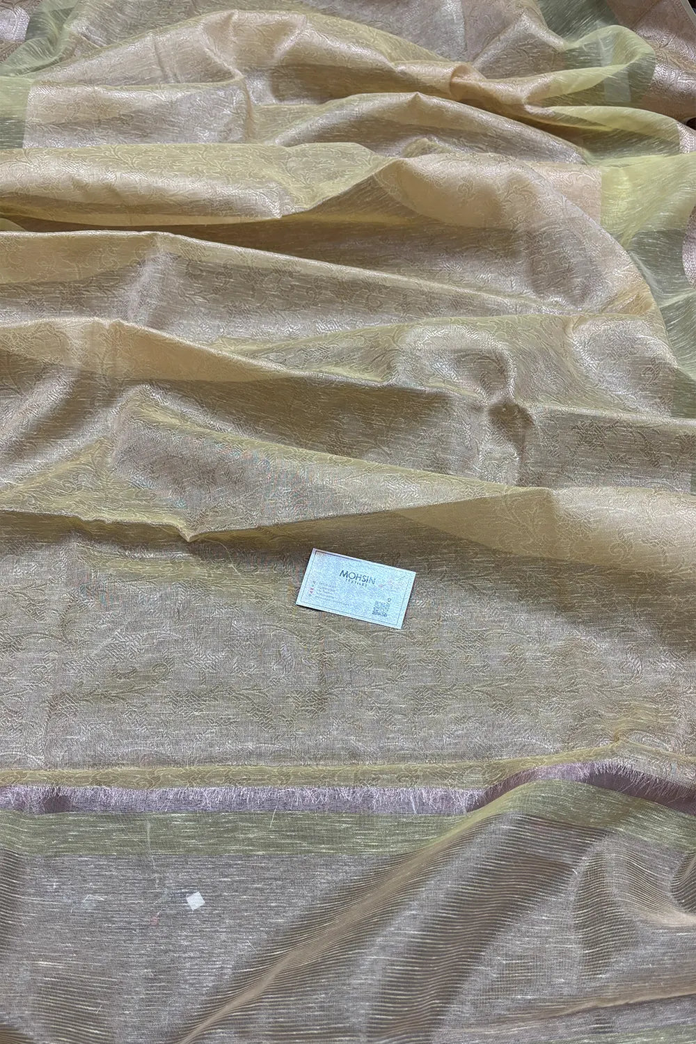 Yellow Zari Linen Silk Banarasi Saree