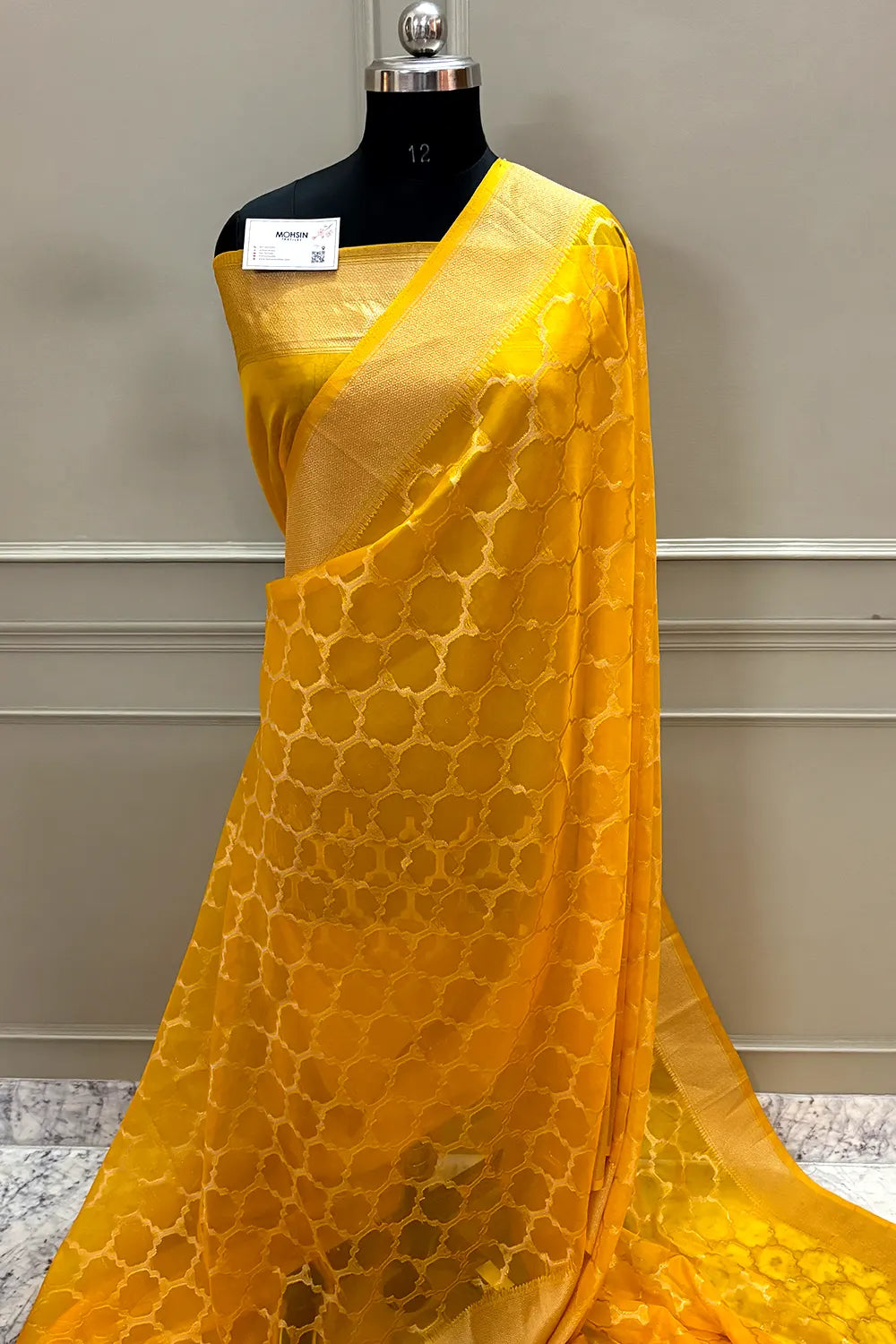 Yellow Zari Organza Silk Banarasi Saree