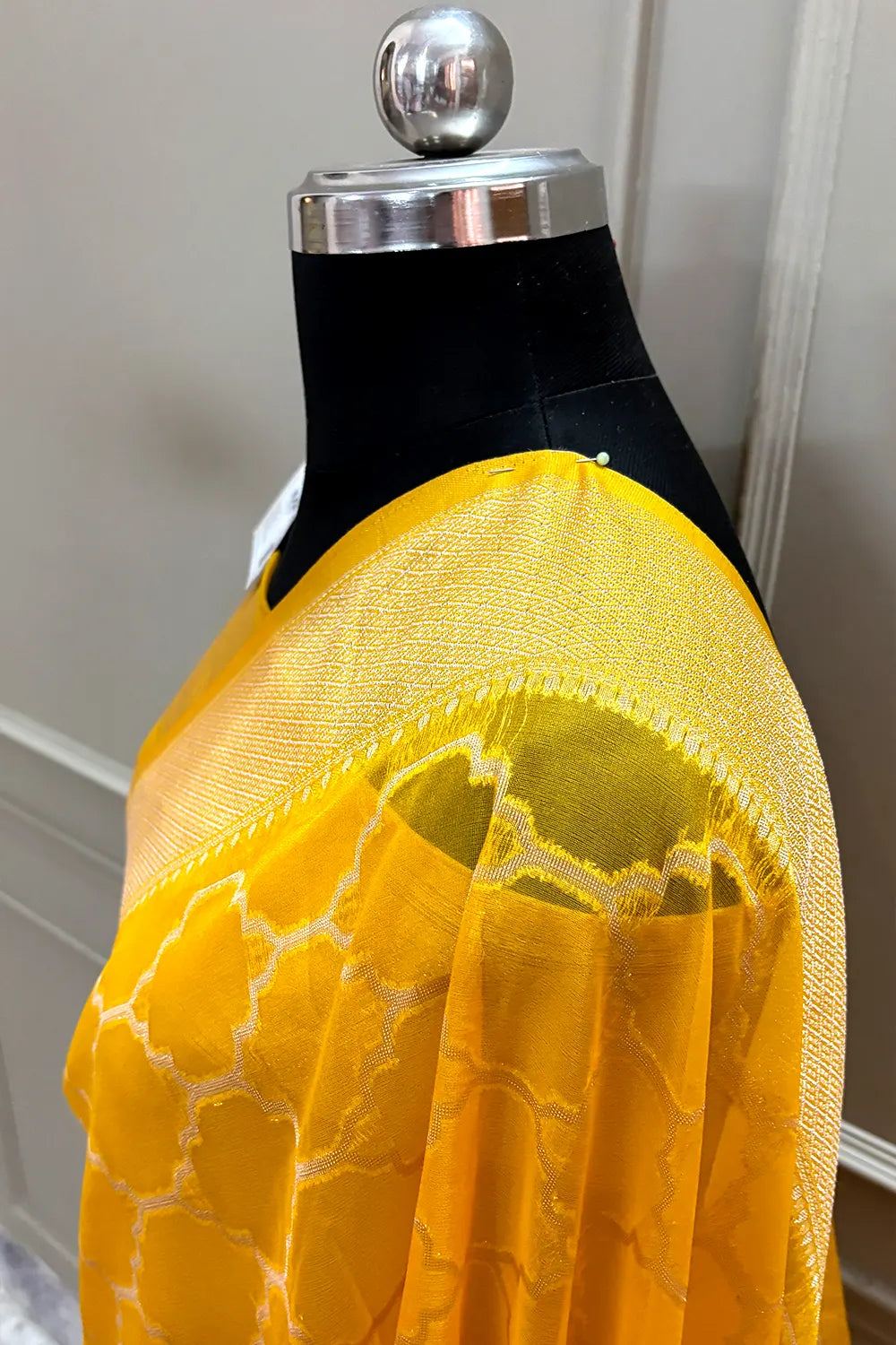 Yellow Zari Organza Silk Banarasi Saree