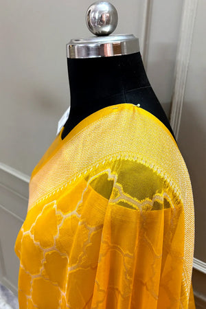 Yellow Zari Organza Silk Banarasi Saree