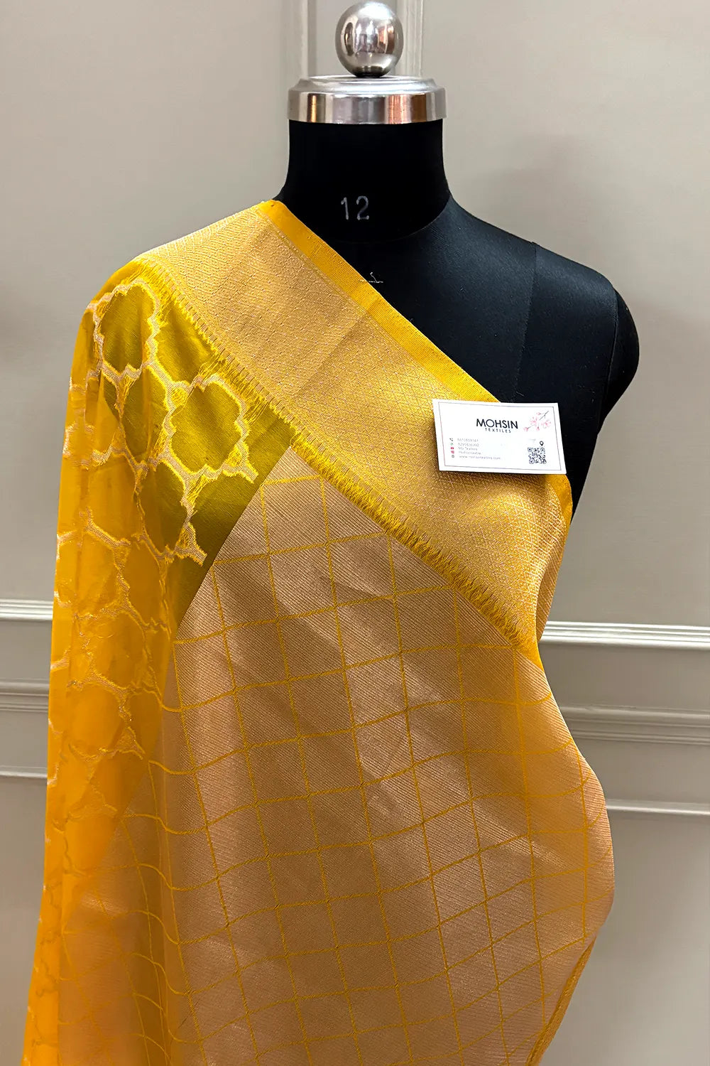 Yellow Zari Organza Silk Banarasi Saree