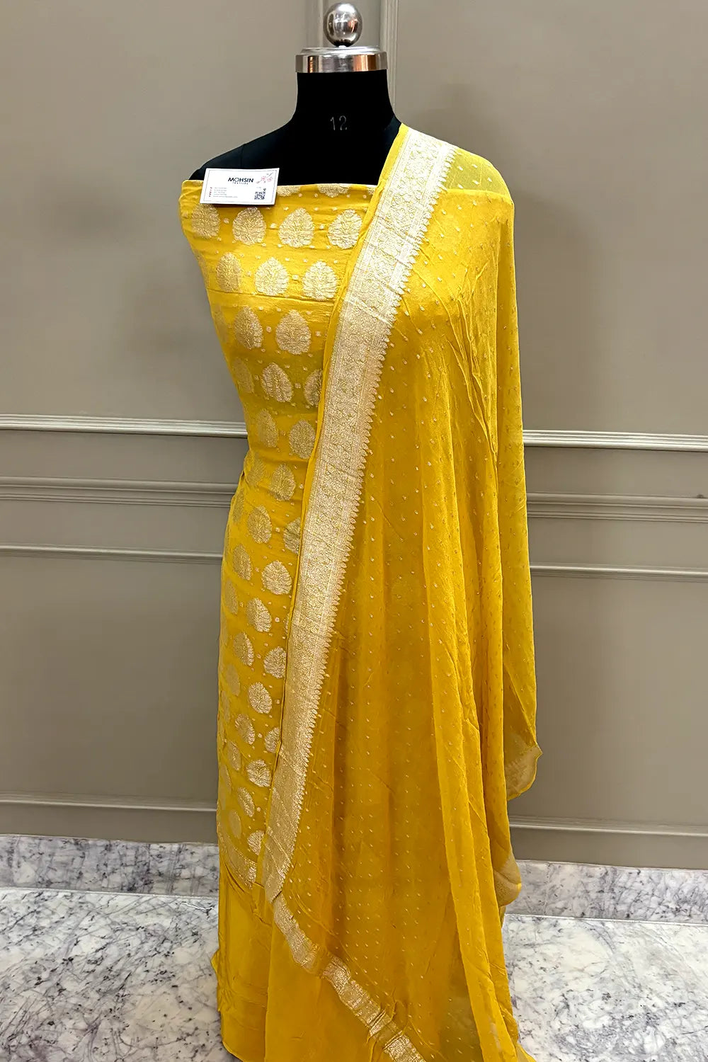 Yellow Zari Pure Georgette Silk Banarasi Suit
