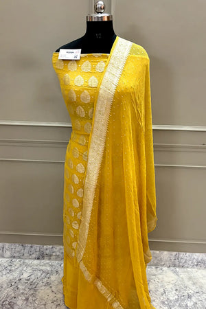 Yellow Zari Pure Georgette Silk Banarasi Suit