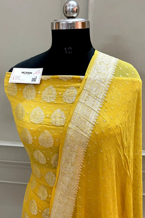 Yellow Zari Pure Georgette Silk Banarasi Suit