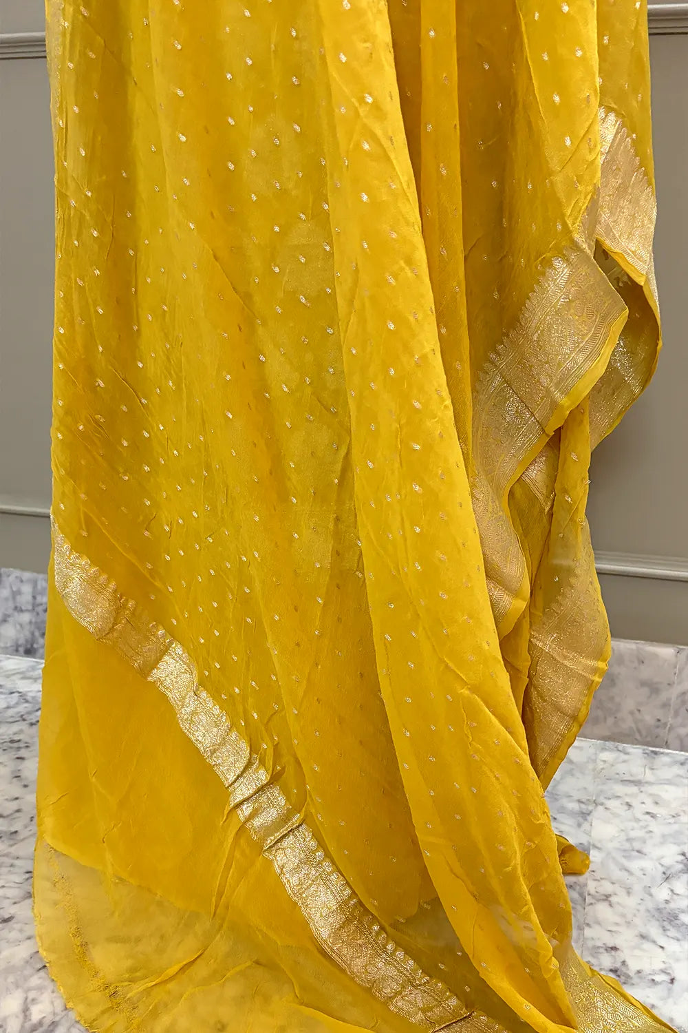 Yellow Zari Pure Georgette Silk Banarasi Suit