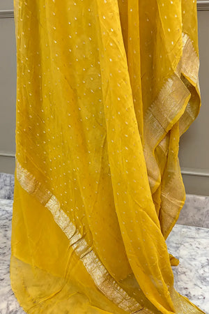 Yellow Zari Pure Georgette Silk Banarasi Suit