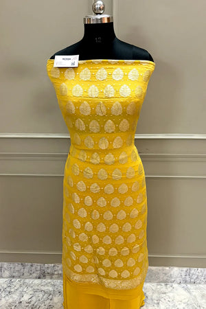 Yellow Zari Pure Georgette Silk Banarasi Suit