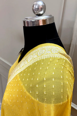 Yellow Zari Pure Georgette Silk Banarasi Suit
