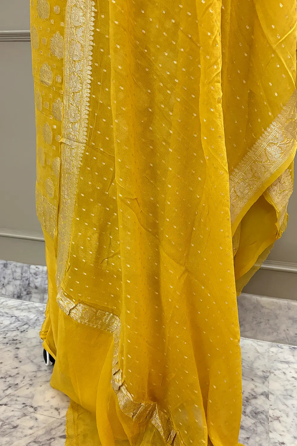Yellow Zari Pure Georgette Silk Banarasi Suit