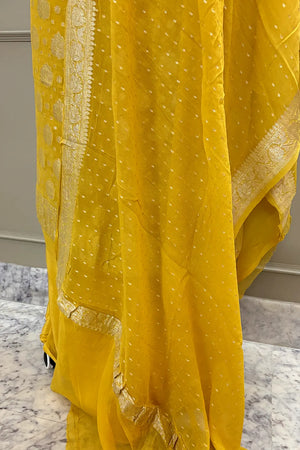 Yellow Zari Pure Georgette Silk Banarasi Suit