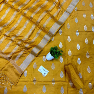Yellow Zari Satin Silk Banarasi Suit
