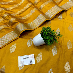 Yellow Zari Satin Silk Banarasi Suit