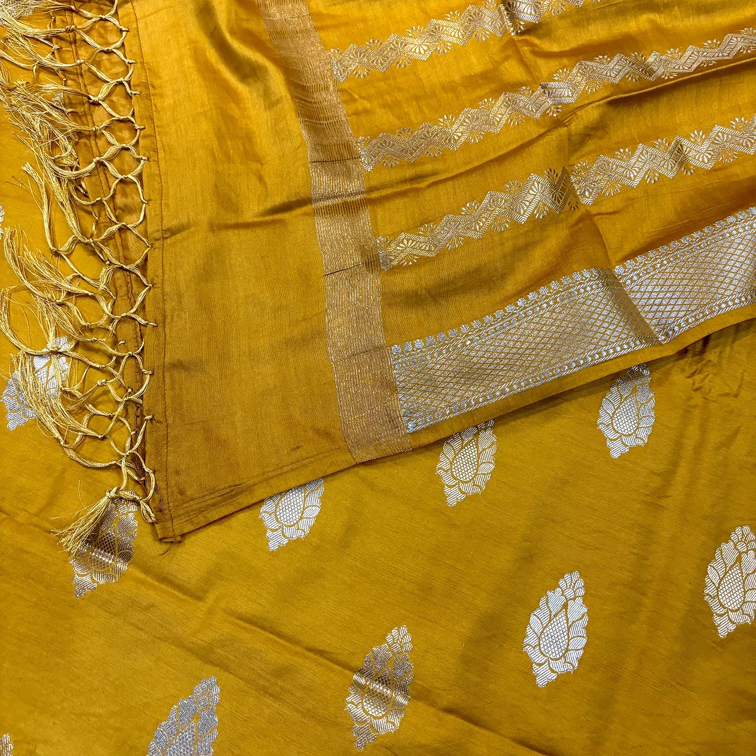 Yellow Zari Satin Silk Banarasi Suit