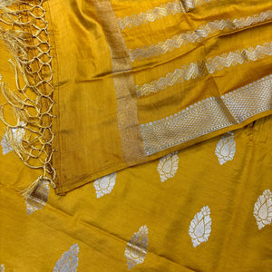Yellow Zari Satin Silk Banarasi Suit