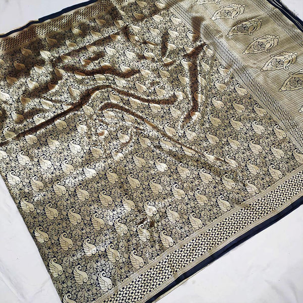 Patta Jaal Pattern Heavy Satin Silk Banarasi Saree - Mohsin Textiles