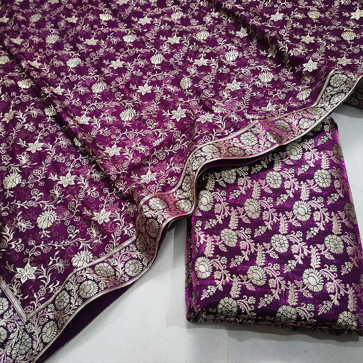 Purple Beautiful Kimkhab Banarasi Gharara Set