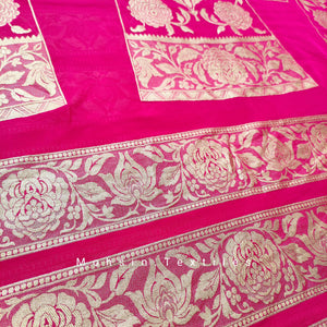 Banarasi Khaddi Chiffon Lahenga Pure Silk with Border Patches (Full Kalli 18 Pcs.) Red Lahenga / Red Dupatta - Mohsin Textiles