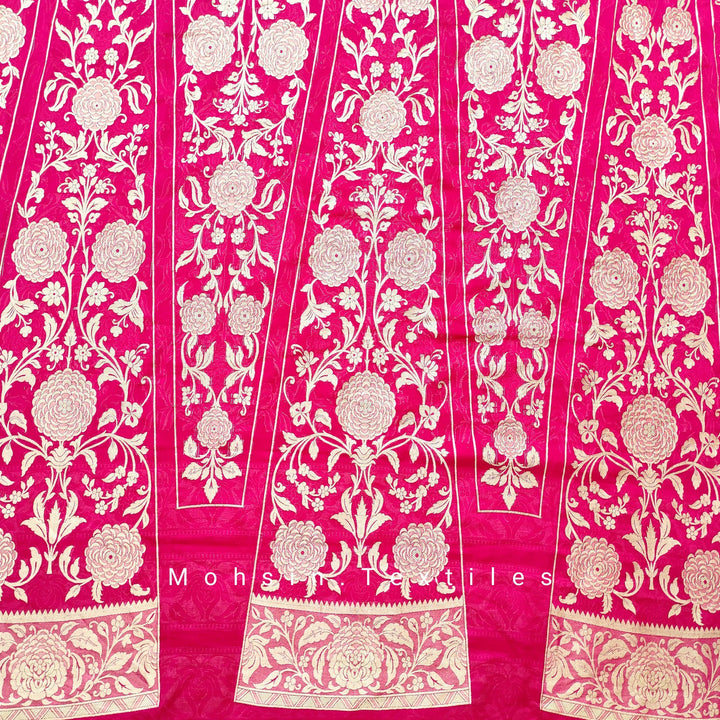 Banarasi Khaddi Chiffon Lahenga Pure Silk with Border Patches (Full Kalli 18 Pcs.) Red Lahenga / Red Dupatta - Mohsin Textiles