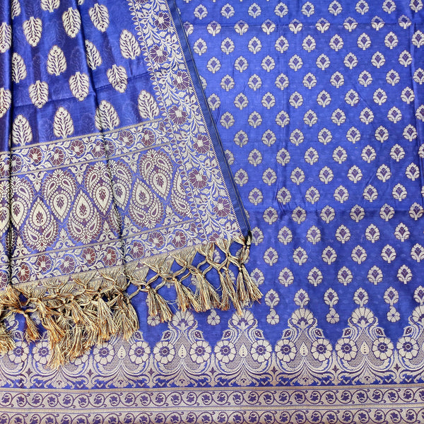 Banarasi Cotton Bright Silk Suit Salwar Kamiz (Teen Minar Bright Border) Royal Blue - Mohsin Textiles