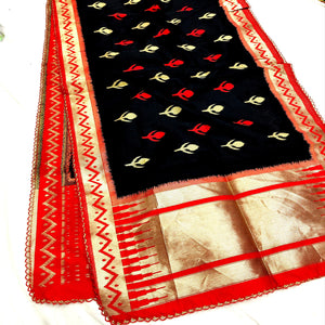 100% Pure Katan Silk Banarasi Stole For Women. Woven by Hand Machine Finest Quality Soft Silk Fabric is Used. Wear it in Wedding, Occasion, Party.
